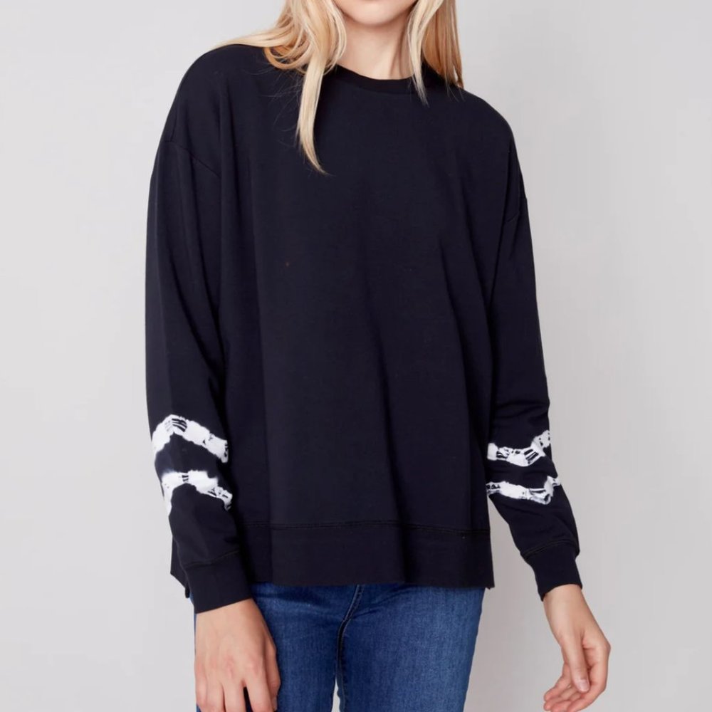 NWT! Charlie B. Tie-Dye Pullover Top, Black, P/S (fits medium & more)